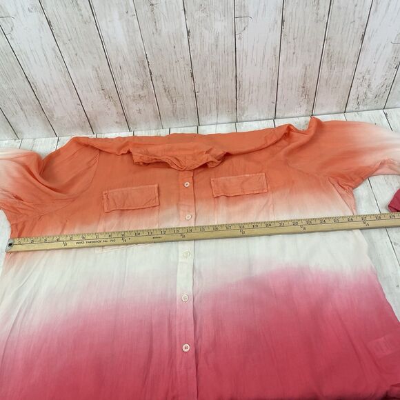 Denim 24/7 Womens Top 22W Ombre Lightweight Pockets Long Sleeve Orange Pink - Picture 7 of 8